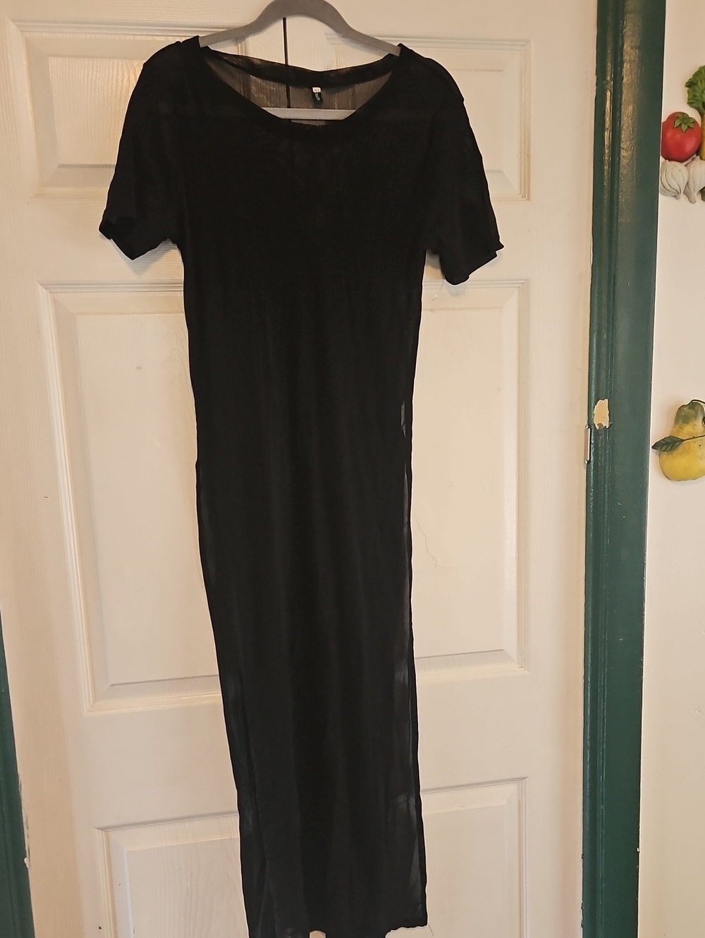 Classic Black Short-Sleeve See Through  Maxi Beach Cover Up